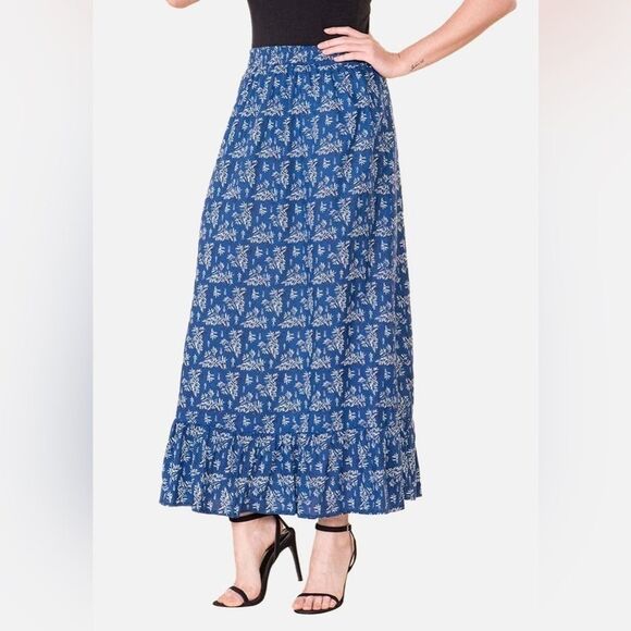 Navy Blue Floral Maxi Dress - Picture 1 of 7